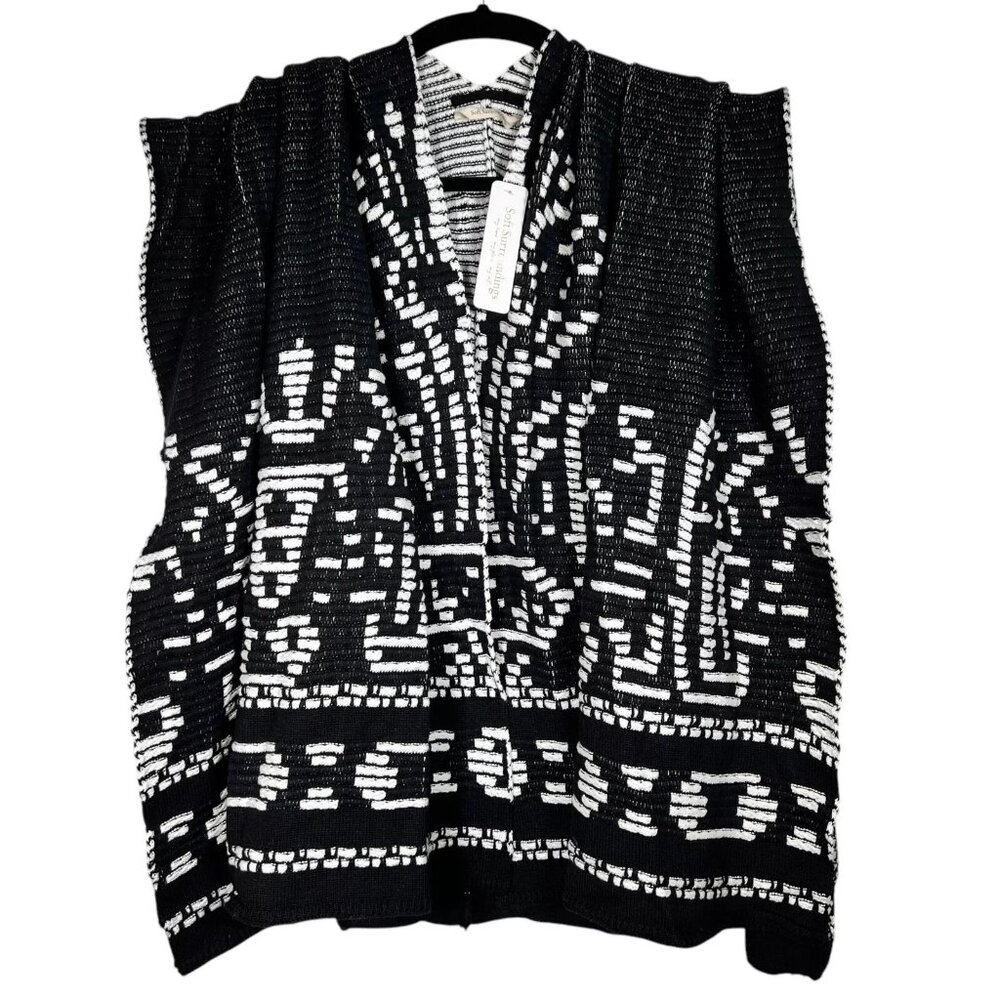 Soft Surroundings Womens Black Aztec Stretch Stitch Tribal Wrap Poncho One Size - Picture 2 of 16